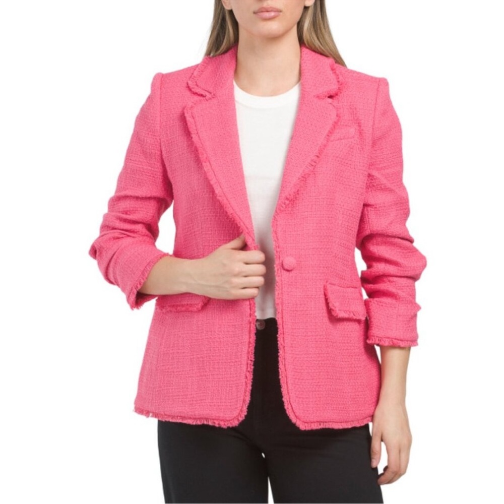 ELIE TAHARI Pink Boucle Blazer Jacket